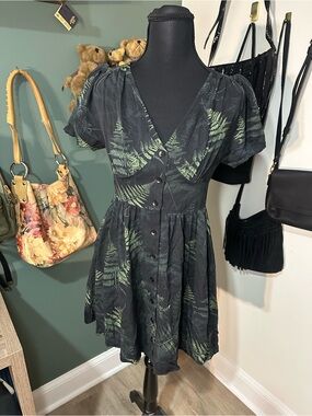 Disturbia Fern Print Babydoll Mini Dress Goth Whimsigoth Forestcore XS